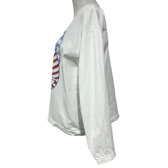 Vintage 90s Y2K Women’s Cat T Shirt Stars Stripes USA Flag Alore Cotton White L - Picture 5 of 9